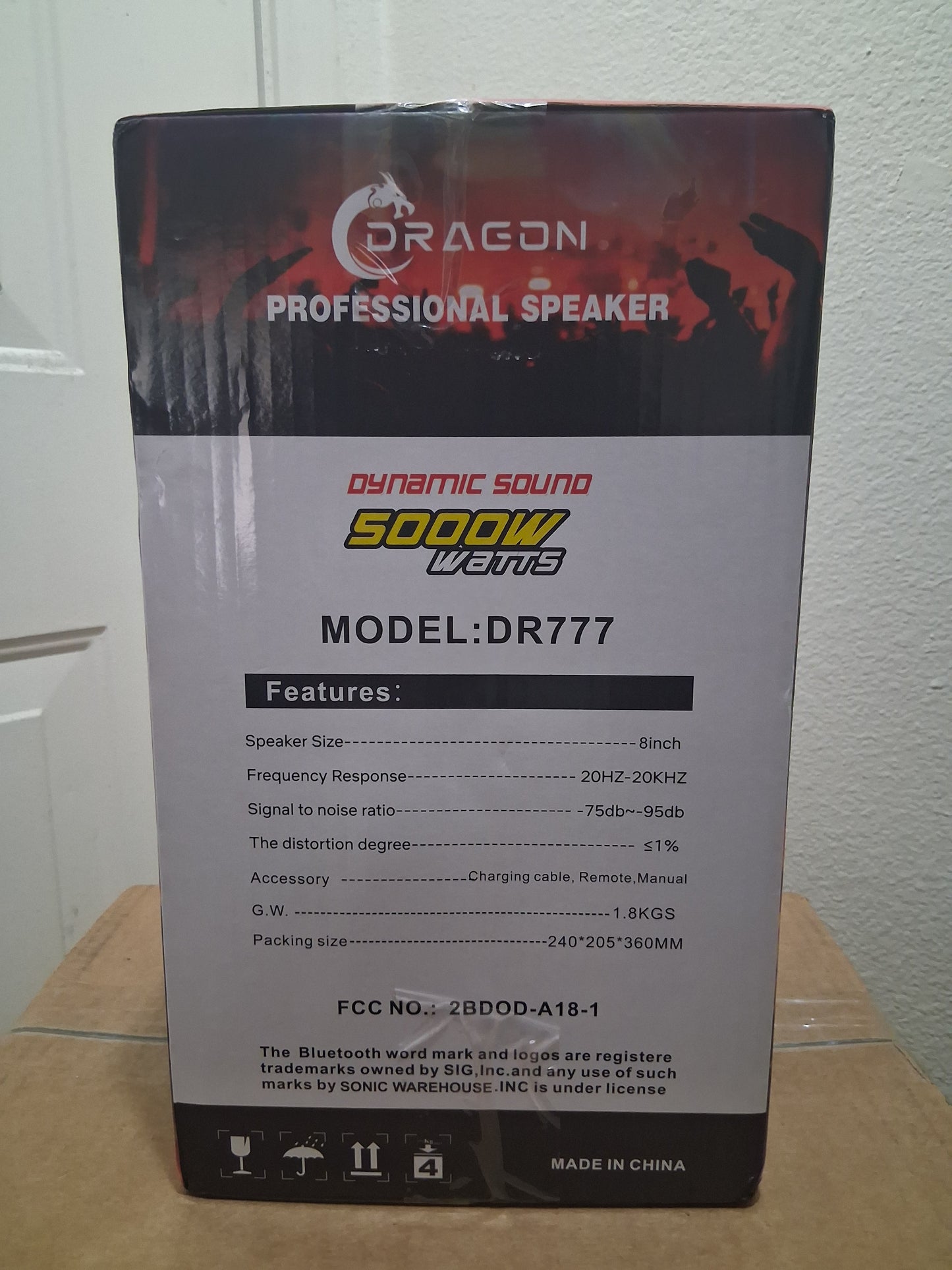 Dragon DR777 5000W PA Speaker 8-Inch Bluetooth FM Remote Portable Black