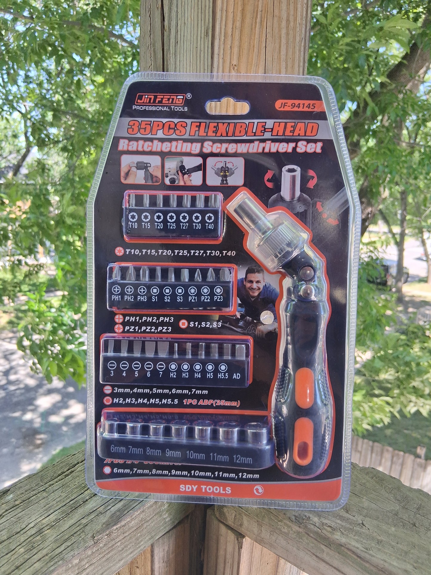 JinFeng JF-94145 35-Piece Flexible-Head Ratcheting Screwdriver Set with Bits & Sockets