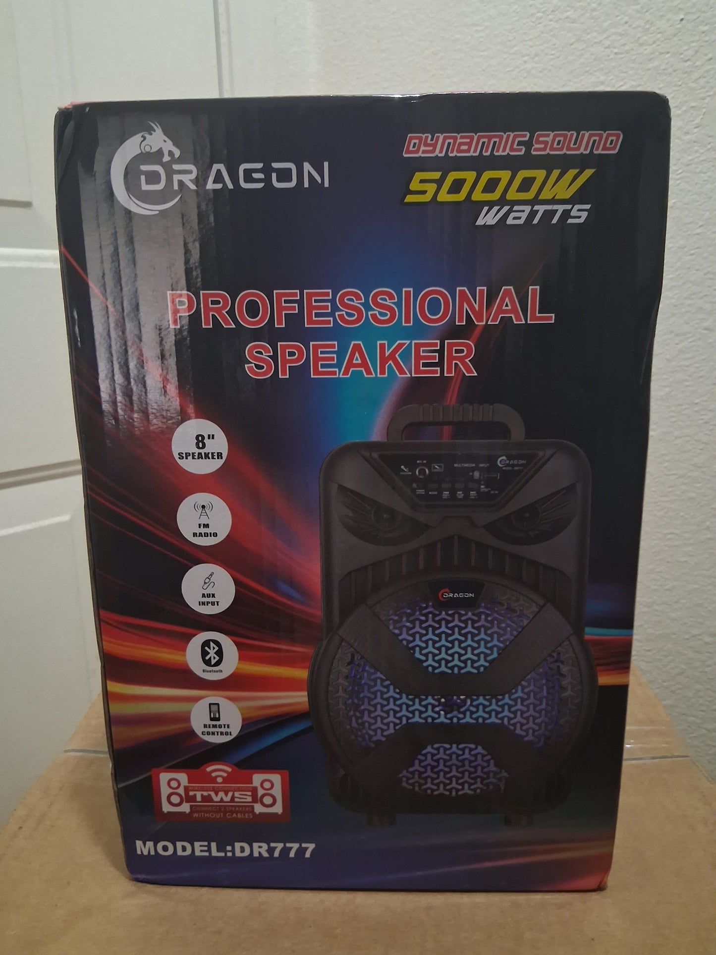 Dragon DR777 5000W PA Speaker 8-Inch Bluetooth FM Remote Portable Black