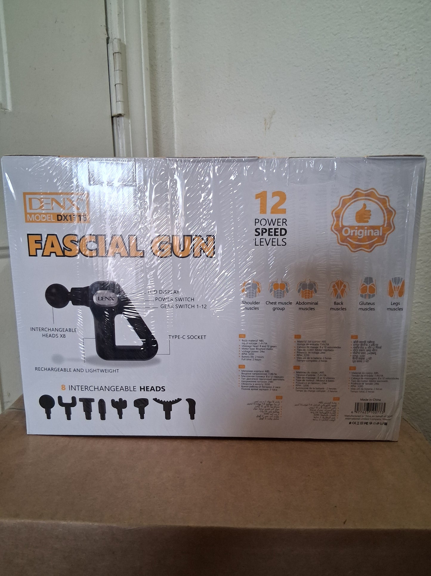 DENX DX1716 Massage Gun Black LCD Display 8 Heads 12 Speed USB Rechargeable