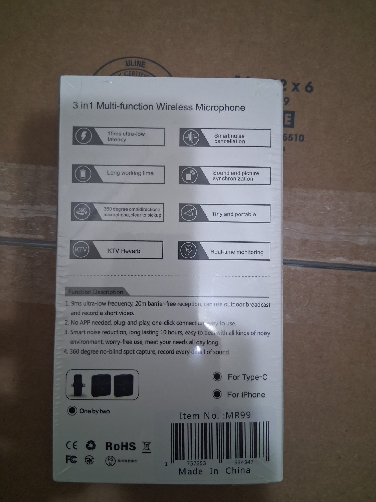 SX31 3-in-1 Wireless Lavalier Mic Kit TX/RX Type-C for iPhone Black